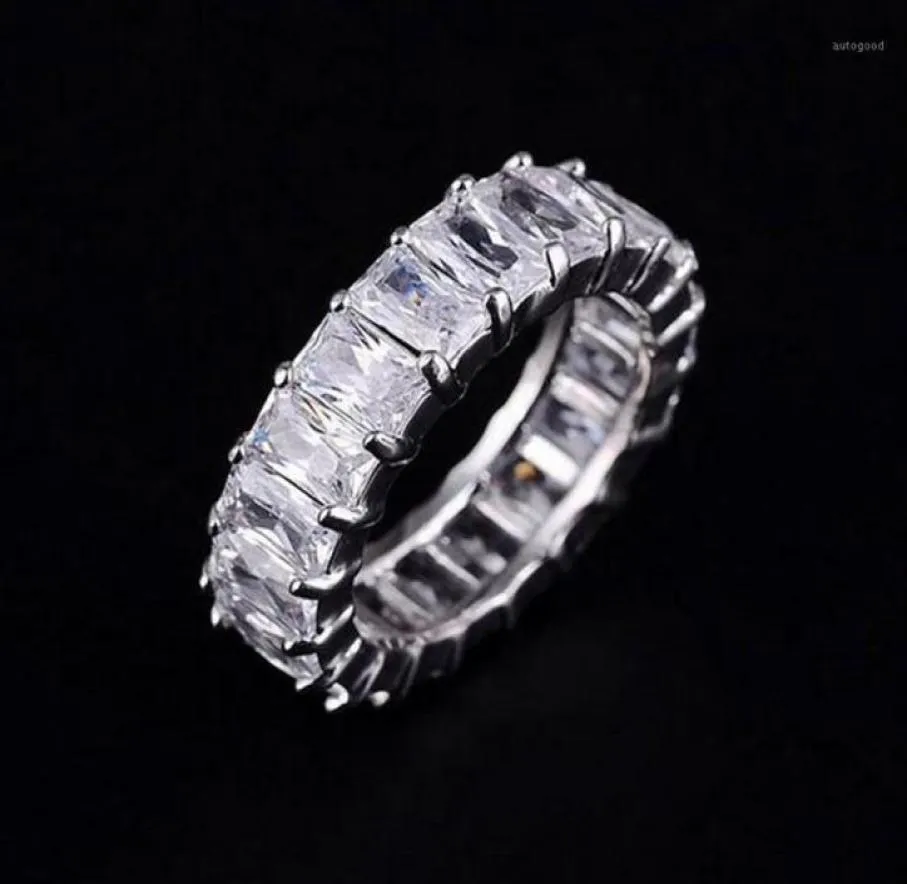 925 Silberpave -Einstellung mit vollem quadratisch simuliertem Diamant CZ Eternity Band Engagement Hochzeit Steinringe Größe 5 6 7 8 9 10 11 121210o6346451