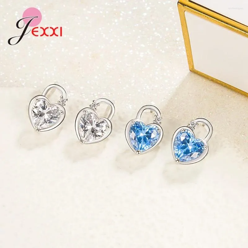 Boucles d'oreilles Stud Fashion 925 STERLING Silver Love Heart Lock Crystal pour femmes Gift de bijoux de haute qualité