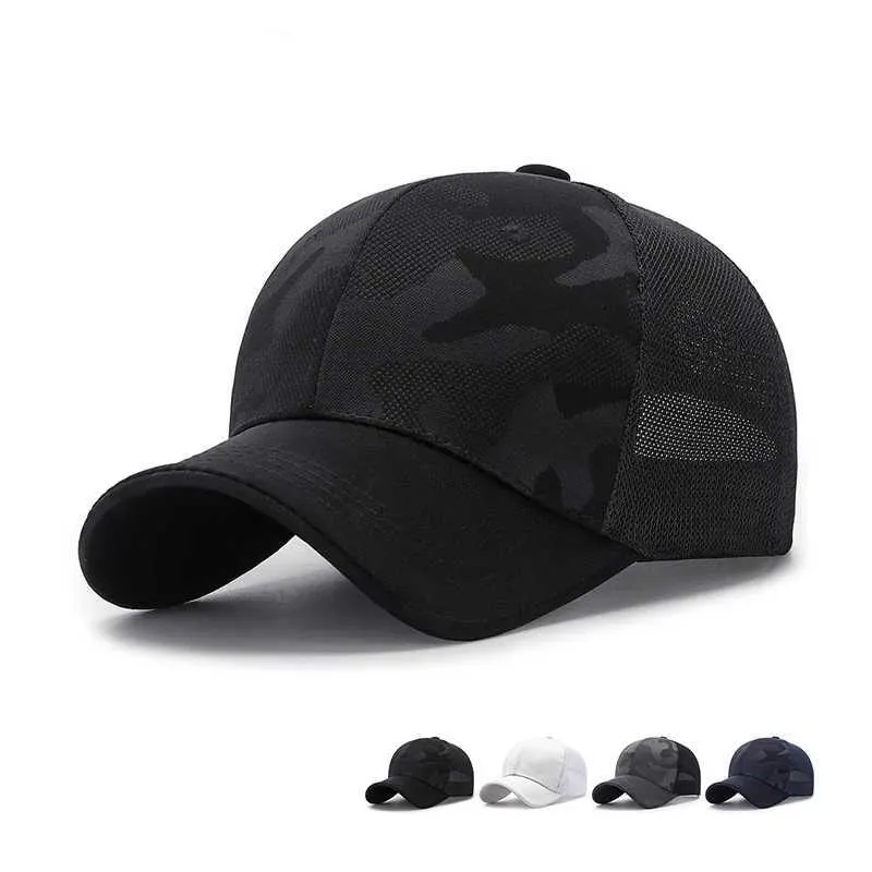 Summer camouflage large sunshade breathable net cap men and women outdoor leisure baseball cap simple sun hat free shipping