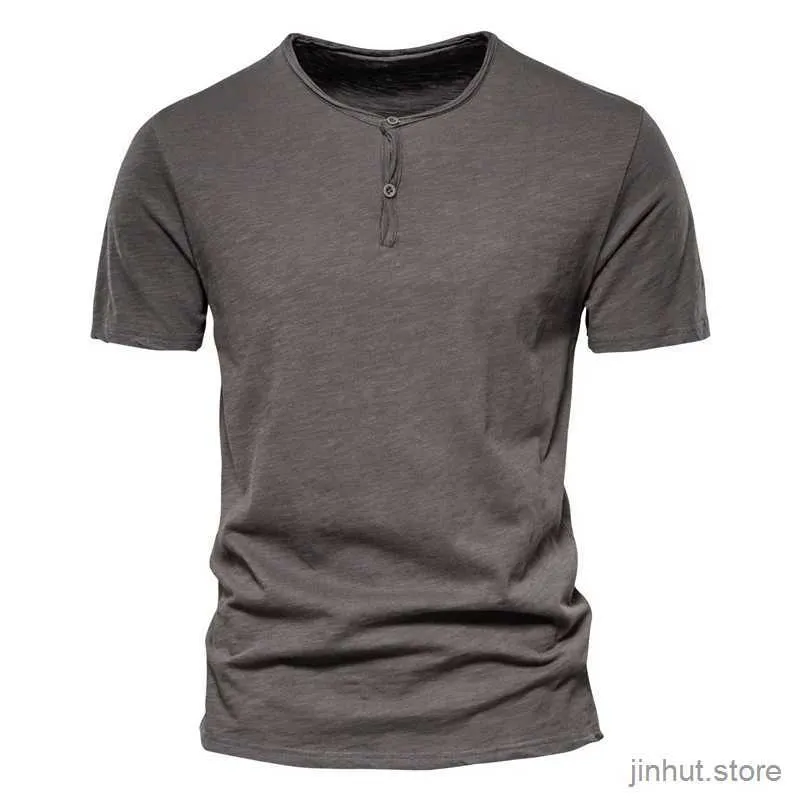 Herren T-Shirts Solid Color Casual T-Shirts Männer O-Neck-Knopf 100% Baumwollmenschen T-Shirt 2021 Neue Sommerqualität klassische Top-T-Shirts Männer Männer