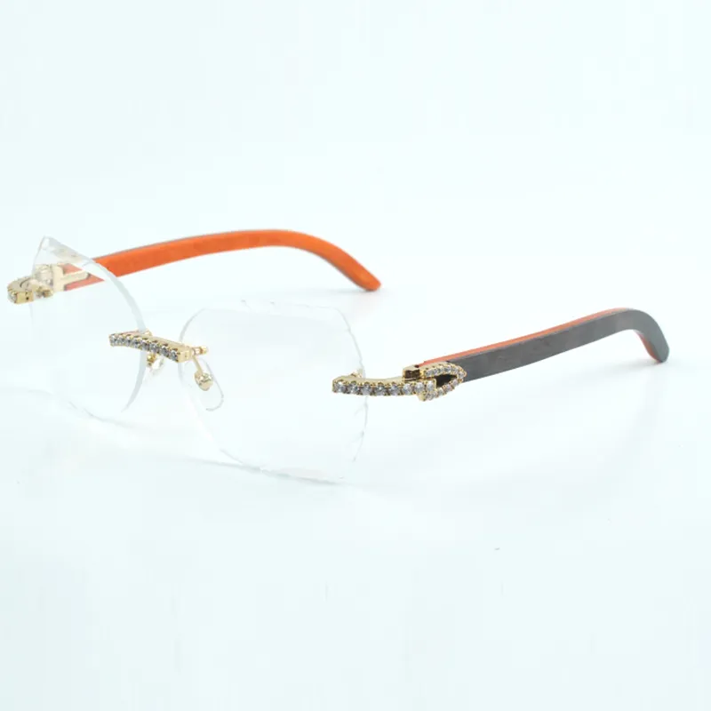 New Micro cut fashionable transparent lenses with endless diamond 8300817 with natural orange or black or peacock wooden arms size 18-135 mm