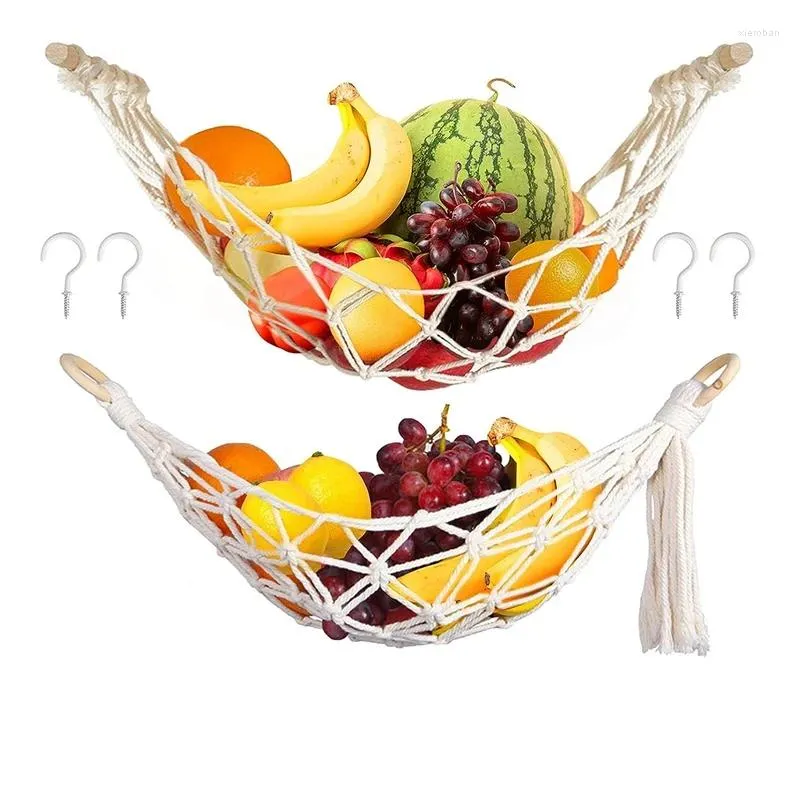 Aufbewahrungstaschen 2pcs Hanging Obst Hängematte Makramekorb für die Küche unter Schrank Banane Langlebig