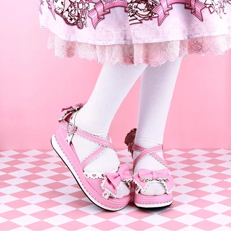 Klänningskor spänne söt tjej kvinnlig kawaii tea party japansk söt anime lolita harujuku cosplay kvinnor plattform kil sandaler