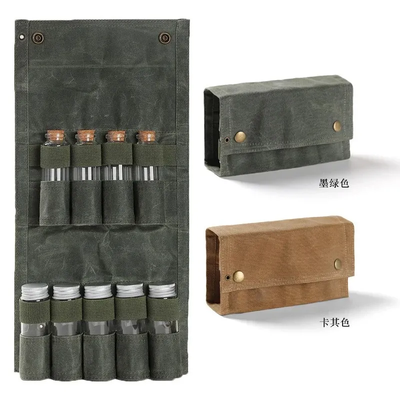 Ensemble de bouteille d'épices extérieure Portable toile de cire pliante étanche à grande capacité de camping randonnée Bushcraft Picnic BBQ Sac d'assaisonnement