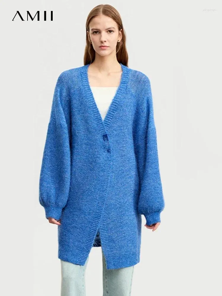 Tricots féminins Amii 2024 Cardigan en laine Winter Alpaca Laine V-Neck Lantern Bouton Bouton Bouton MIDI LOLI PULATION DE LA MIDI 12373073