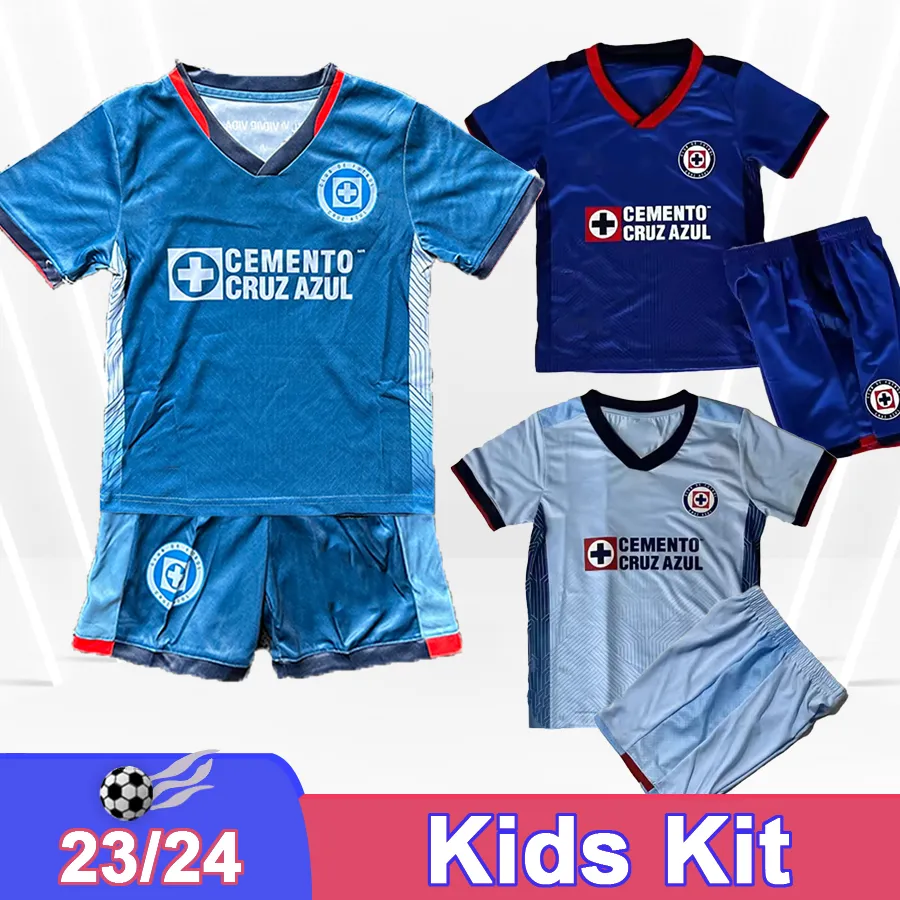 23 24 Cruz Azul Rodriguez Kids Kit voetballen Jerseys Salcedo Lira Duenas Moises Rivero Antuna Rotondi Home Away 3rd Child Football Shirts