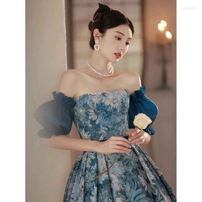 Abiti per feste sera Flower Jacquard Weave Ball Dress Elegante Cena Princess Banquet