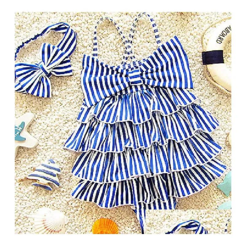 Één-stuks kinderen zwempakken voor meisjes baby kinderen strand badmode marine stijl blauw gestreepte badpak 2 9 jaar zwemmen kleding dr. Dh6nh