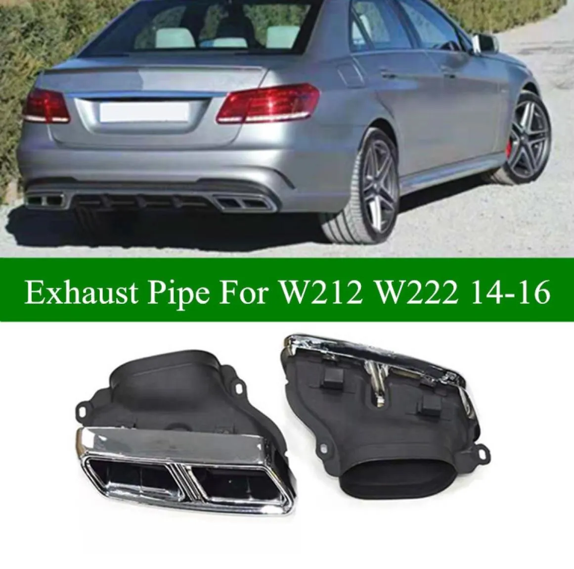 Benz W212 W222 için 2 adet çift tüp egzoz borusu E63 AMG tarzı 20142016 Siyah Susturucu Arka Kuyruk Nozzles6262563