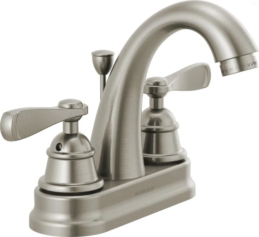 Waschbecken Wasserhähne Zentren mit zwei Griffen Wasserhahn in gebürstetem Nickel mit hohem Genehmigungsbogenstarre, starre Ausstrahlung.