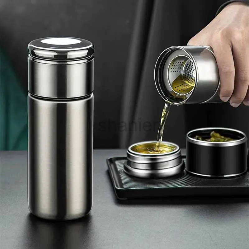 Mugs 420ml Double Stainless Steel 304 Tea Vacuum Flask With Filter Leak-Proof Business Style Thermos Mug Thermal Water Bottle Tumbler 240417