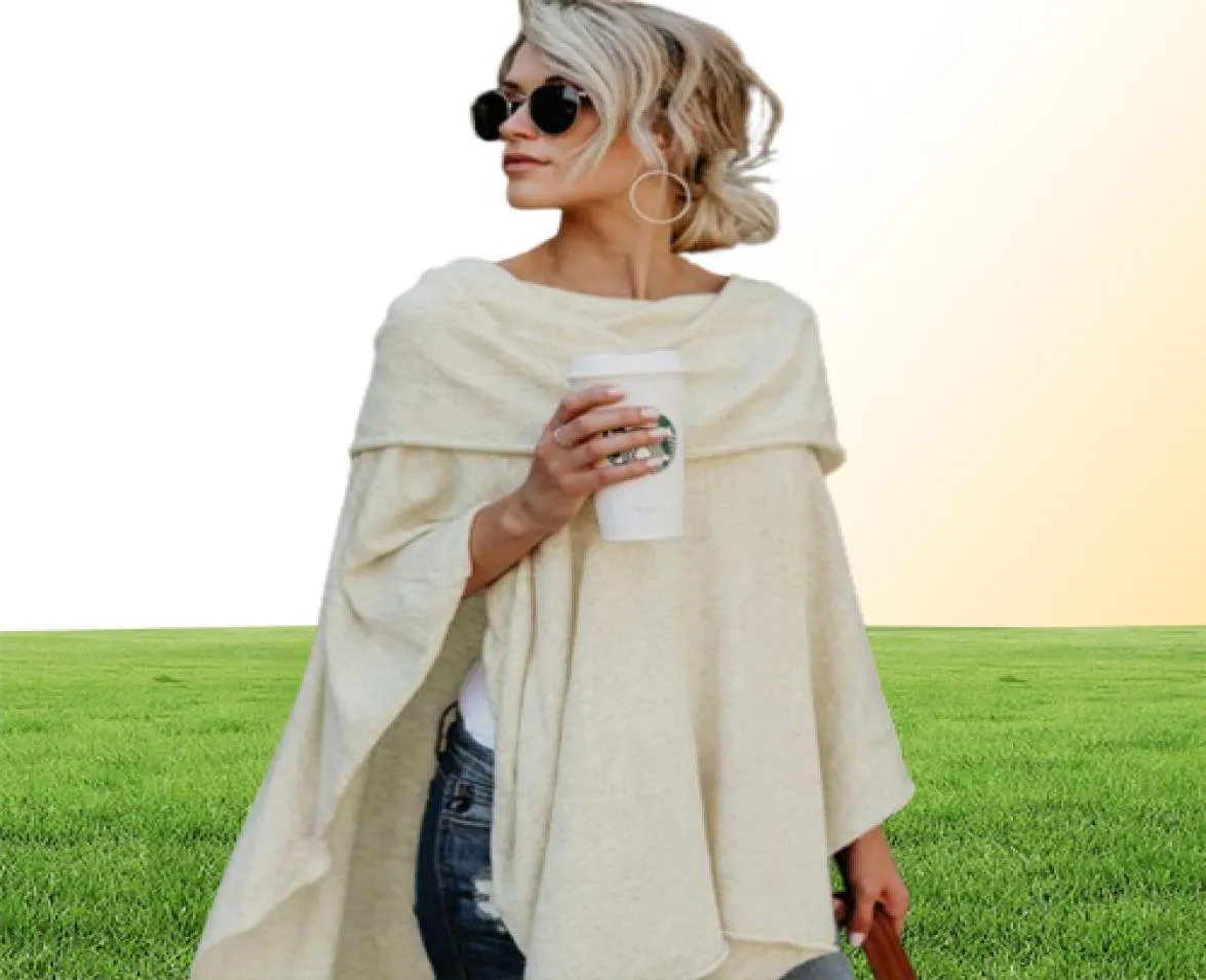 Sweater assimétrico de outono da primavera Mulheres suéter de pulôver de poncho de poncho assimétrico de sobreposição de roupas sólidas ladras casuais tops1704492