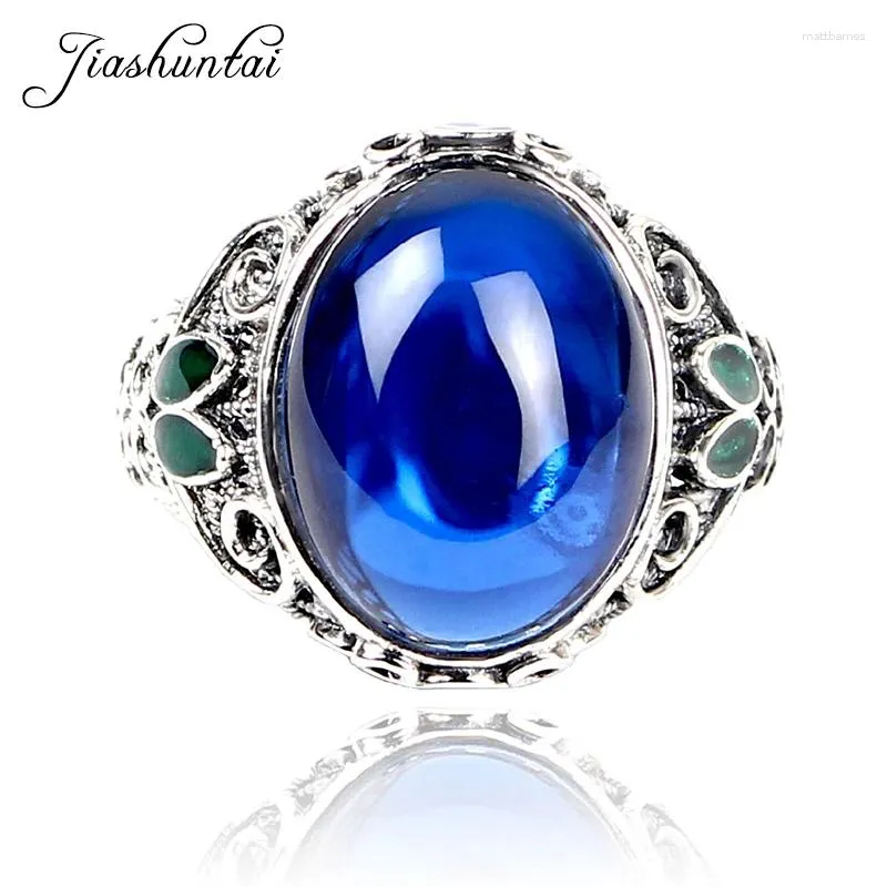 Klusterringar jiashuntai vintage 925 sterling silver runda retro thai blå sten ring cloisonne emalj smycken för kvinnor