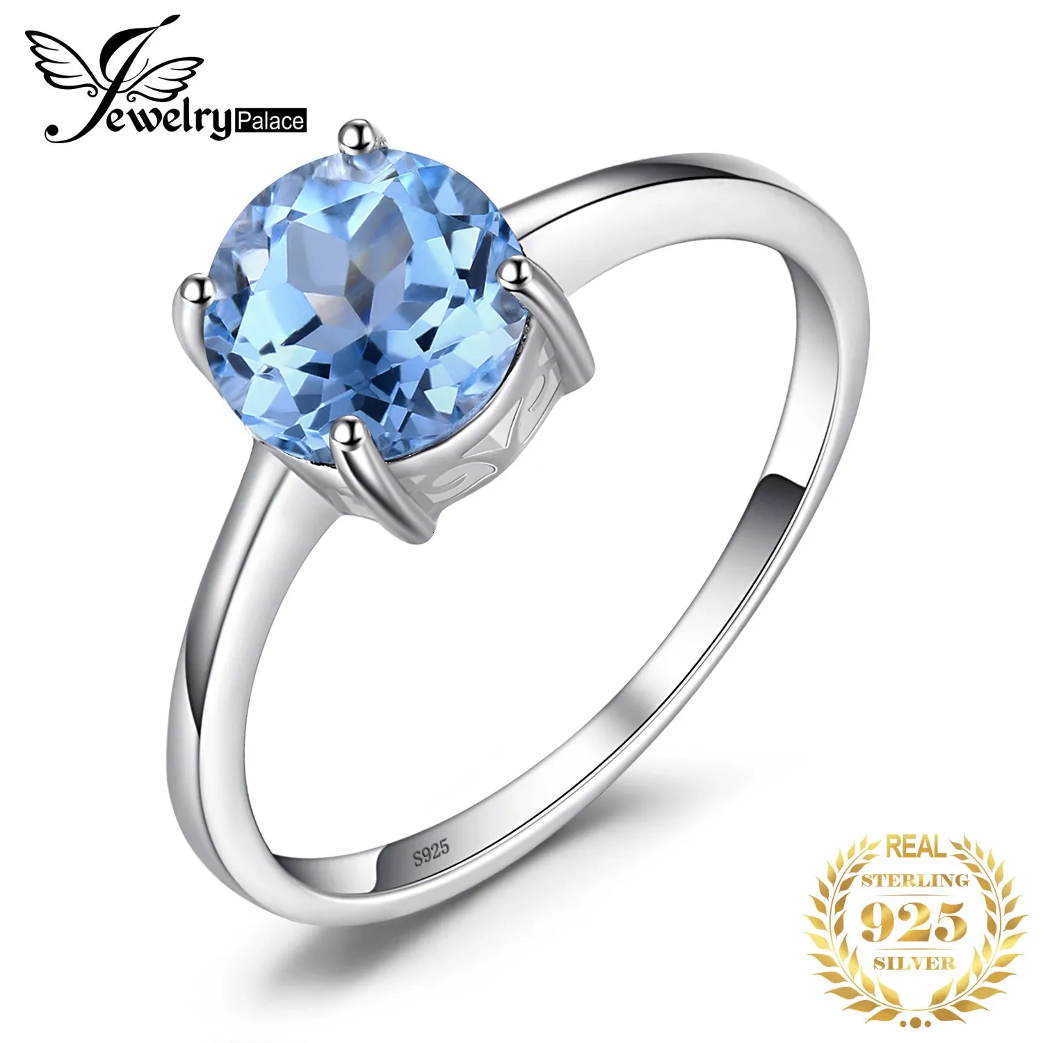 JewelryPalace 16ct Natural Sky Blue Topaz 925 Sterling Silver Ring for Women Solitaire Gemstone Fine Jewelry Anniversary Gift 240417