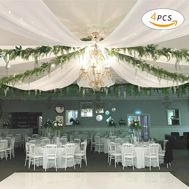 4Pcs Wholsale White Ceiling Drapes Weddings Arch Draping Fabric Gauze Tulle Curtain for Party Ceremony Stage el Decoration 240318