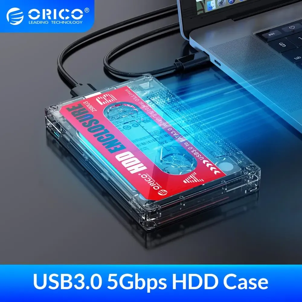 인클로저 Orico HD 하드 드라이브 케이스 SSD 박스 카세트 테이프 2.5 'SSD HDD SATA 하드 디스크 외부 하드 드라이브 USB 박스 용 투명 디자인