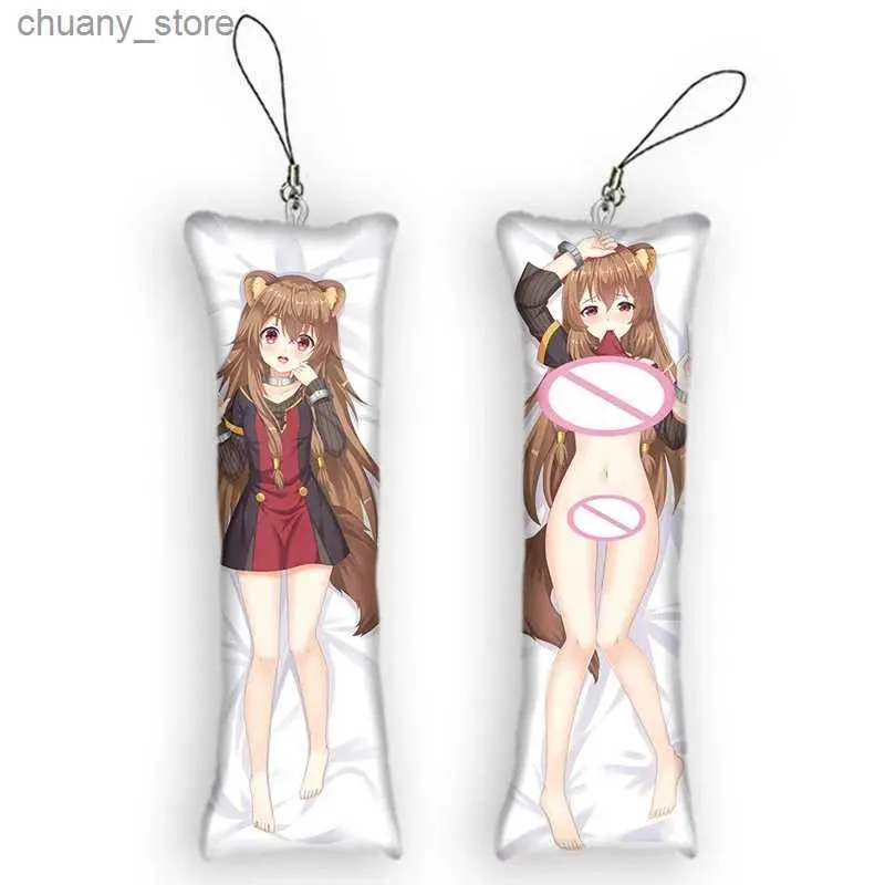 Keychains Lanyards 4x12cm The Rising of the Shield Hero Dakimakura Mini Keychain Cute Raphtalia Anime Key Chain Pendant Otaku Bag hängen Y240417