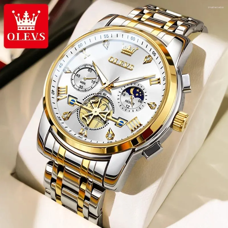 Wristwatches Stainless Steel Men Watches R Phase Luminous Hands 30m Water Resistance Chronograph Quartz Wrist Watch For Man