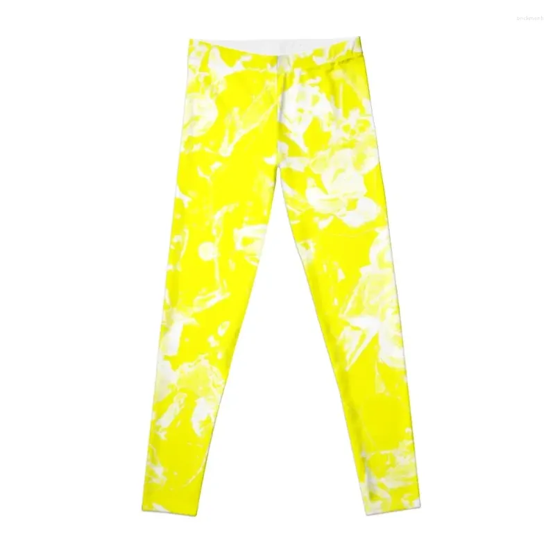 Actieve broek De felgele en witte bloemen motieven Leggings Hoge taille training shorts pushing Up Legging Harem Womens