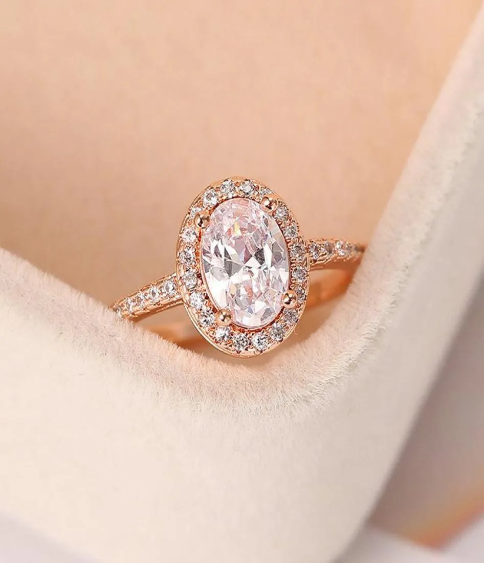 Wedding Rings Engagement Ring For Women Oval Crystal Moissanite Promise Rose Gold Marriage Bride Gift Jewelry Accessories OHR0787240277