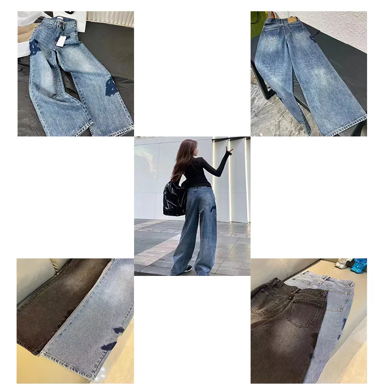 Designer jeans man lila varumärke byxor lös med mörkblå denim bred ben rak stekt stekt gata trend mode ny tunt daglig slitage nouveau flash street