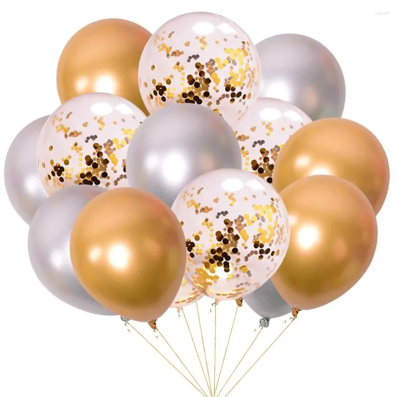 Party Decoration 15pcs 12 Inch Metal Sequined Balloon Set Chrome Latex Confetti Ball Birthday Wedding