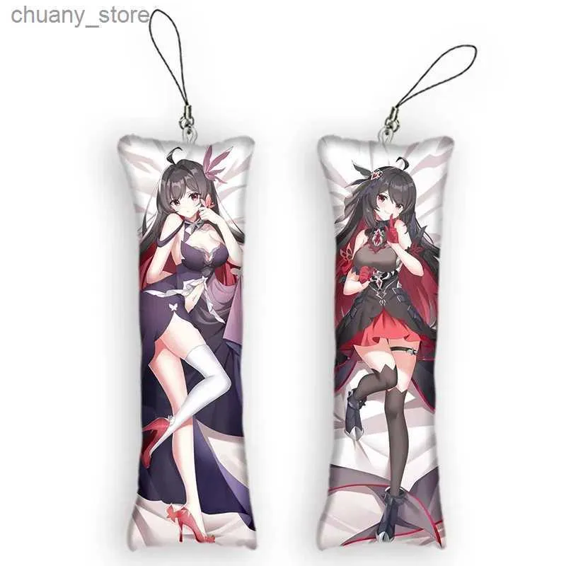 Keychains Lanyards 4x12cmAnime Keychain Honkai Impact 3rd Seele Vollerei Mini Pendant Hanging Ornament Cartoon Cute Small Body Pillow Pendants Y240417