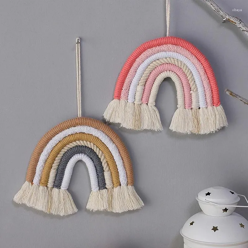 Decoratieve beeldjes regenboog wolken muur hangende decoratie hanger Noordse kinderkamer handgemaakte weefschandinavische decor accessoires po props