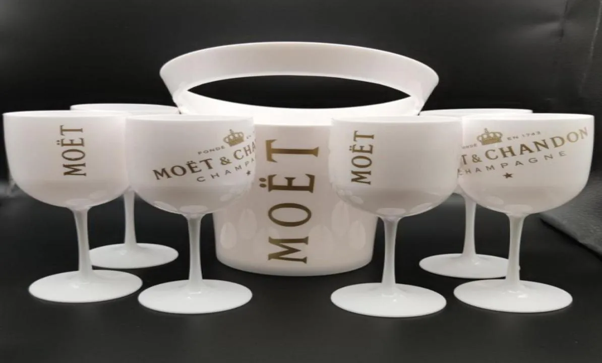 Seaux de glace et refroidisseurs avec 6 pcs en verre blanc moet chandon champagne en verre plastique1473283