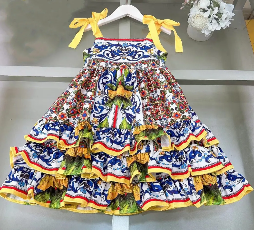 2024 neue Mädchen Kleider Kleider Sommergeburtstagsfeier Prinzessin Kleid Kids Sundress Kleider Kleinkind Kleidung