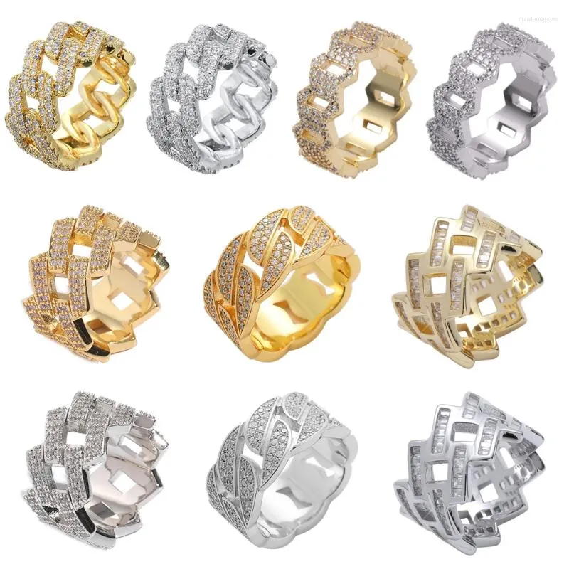 Ringos de cluster Eyika Hiphop Rock Rapper Jóias de jóias de ouro Batilhão de zircão Miami Chain Shape Ring For Men Women Iced Out Twist Chunky