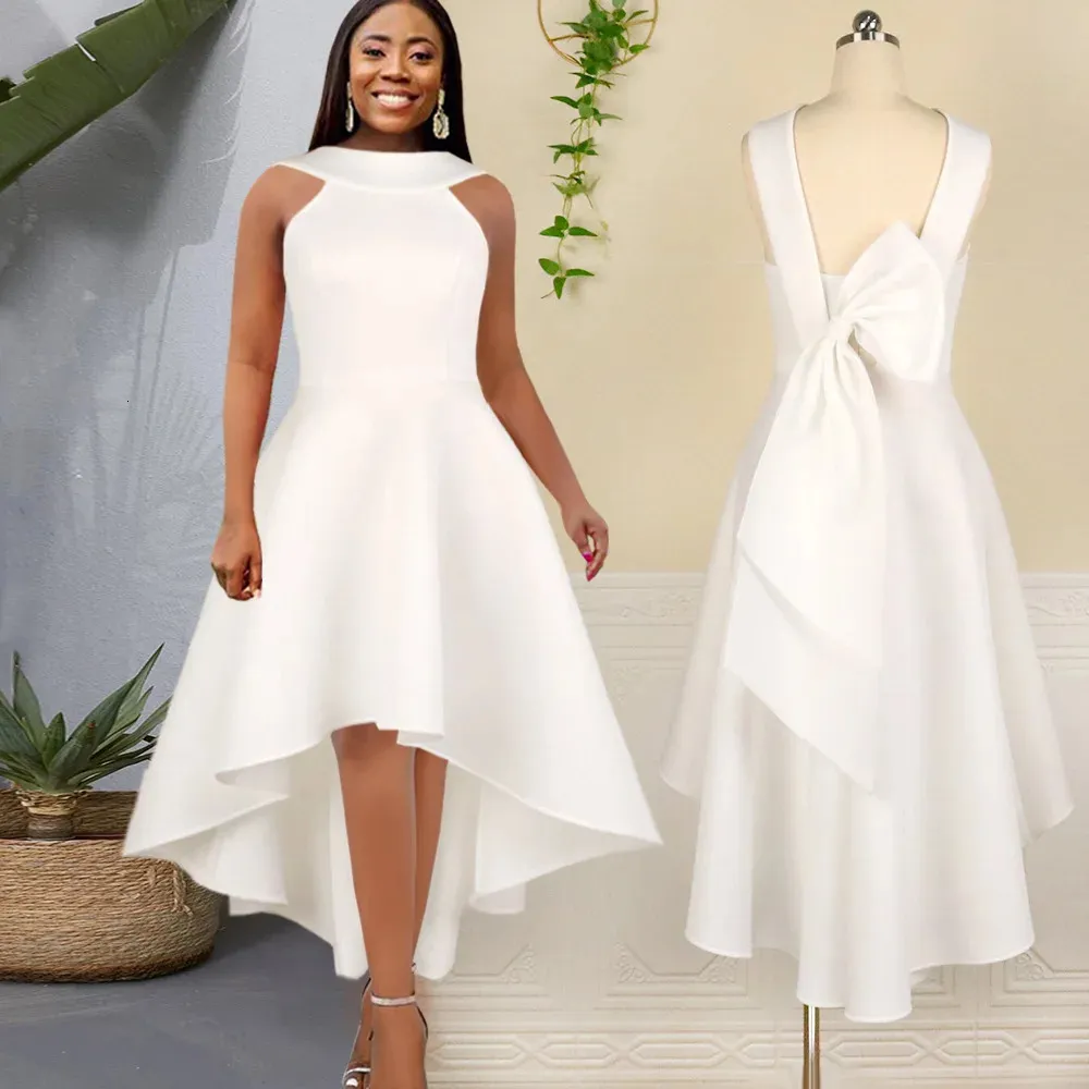 White Womens Dress Bowknot Asymmetrical Slim Halter Sexy Midi Skirt Fall 2021 Europe America party dress jurk vestitini da donna