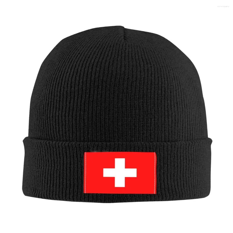 Basker flagga av Schweiz Skallies Beanies Caps streetwear vinter varma män kvinnor som stickar hatt vuxna unisex motorhuven hattar