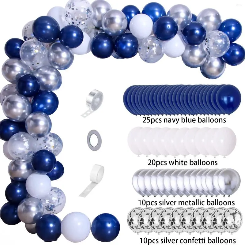 Decoração de festa 65pcs Pearl Marinha azul prateada Confetti Balões Arco Kit Kit Baby Chão de bebê 1º 2º aniversário Decoração de casamento Supplies de noiva