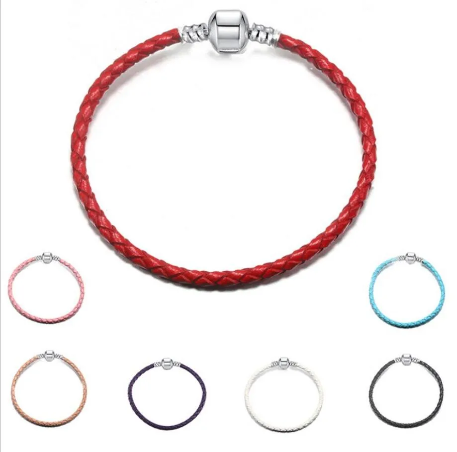 Leather Bracelet fit European Charms Metal Clasp 3MM Genuine Rope Woven Bracelets for Men Women Sale Wholesale1825485