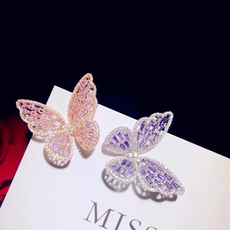 Broschen für Frauen S925 hohlrosa Purpur Schmetterling Kubikzirkonia Brosche Temperament Bijoux Femme Accessoires 240412