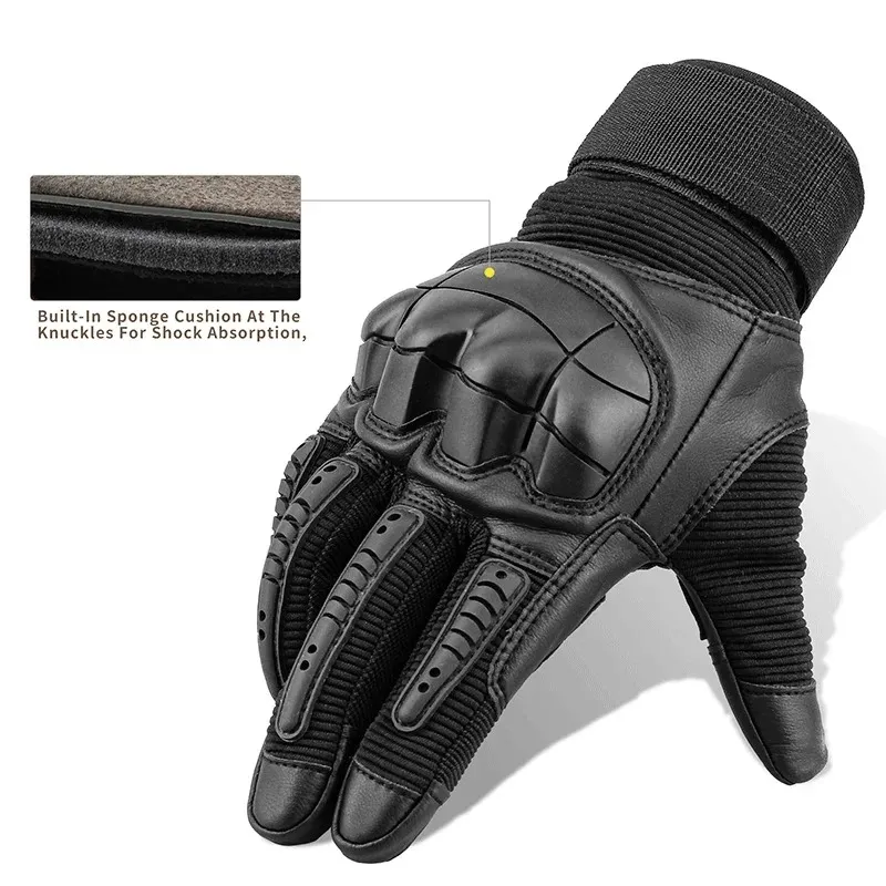 Pekskärm Taktisk gummi Hard Knuckle Full Finger Gloves Military Army Paintball Airsoft Bicycle Combat Pu Leather Glove Men