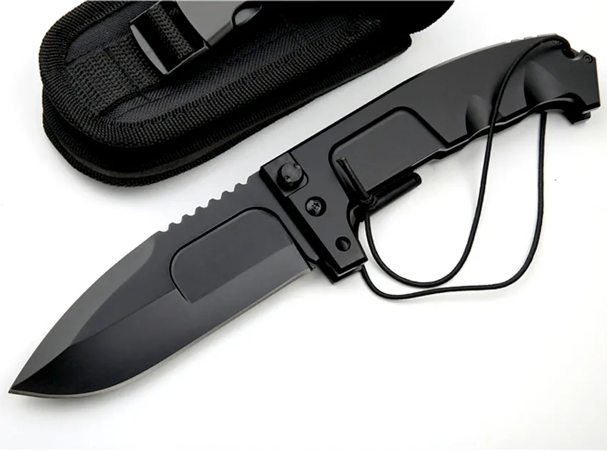 Top Quality Survival Tactical folding knife N690 Drop Point Black Blade 6061-T6 Handle Knives With Nylon Bag