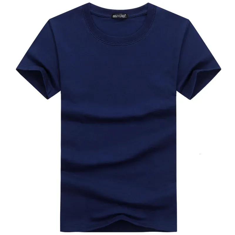 Casual Style Plain Solid Color Mens T-shirts Cotton Navy Blue Regular Fit T-shirts Summer Tops Tee Shirts Man Clothing 5XL 240409