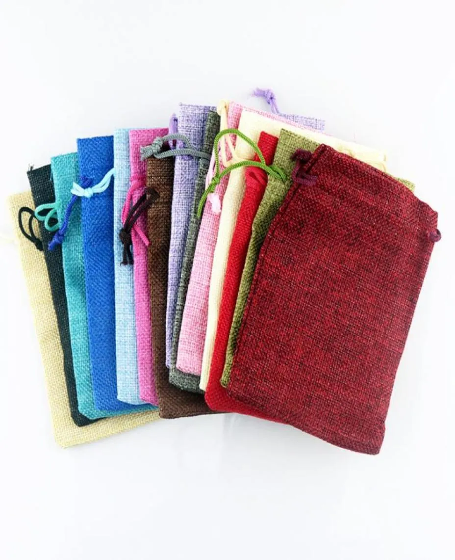 50sts presentväska Vintage Style Natural Burrap Linen Jewelry Travel Storage Pouch Mini Candy Jute Packing PAGS JUL Gift Box Y121231346