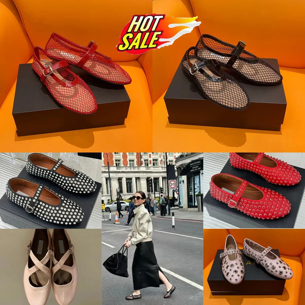 2024 con cajas de sándalo diseñador Slider Slider Sweinsing Showing Shoping Dancing Women Red Luce Boatha Boath Toe Rhinestone Luxury Cuero Hebilla Tamaño 35-40