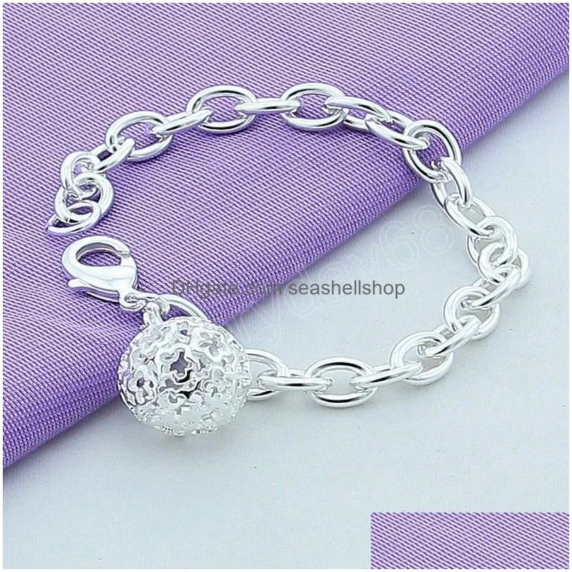 Charm Armbänder 925 Sterling Sier Round Hollow Ball Anhänger Armband für Frauen Engagement Fashion Party Schmuck Ablieferung DH5Q4