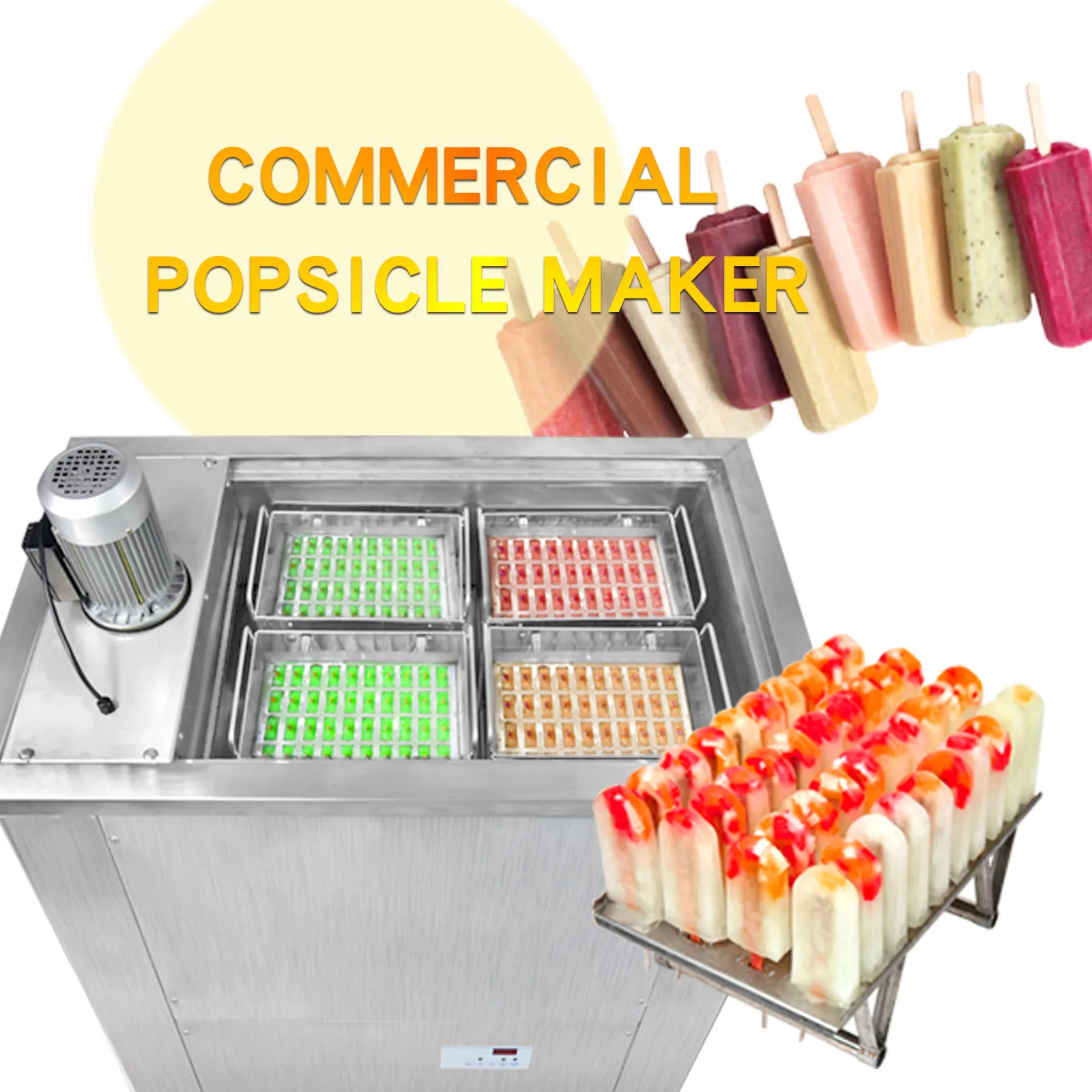 Gratis verzending Commerciële keuken 4 Molds Ice Popsicle Pop Candy Making Machine, Ice Lollipop Maker met schimmelsets, koelmiddel