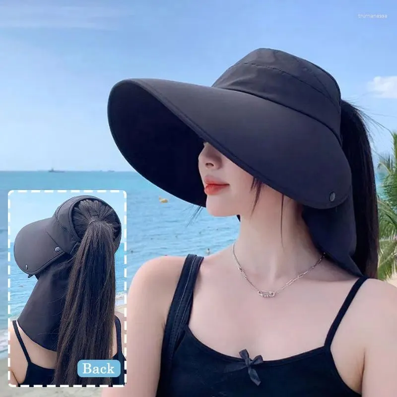 Chapeaux à bord large été Summer Big Sun Hat Femmes Anti-UV Protection de randonnée Cap pêcheur pliage de plage solide en plein air upf 50