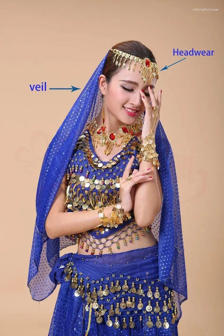 Stage Wear Belly Dance Headdress Headscarf Performance Accessories Head Chain Eyebrow Drop Scarf Veil 2 Piece Set