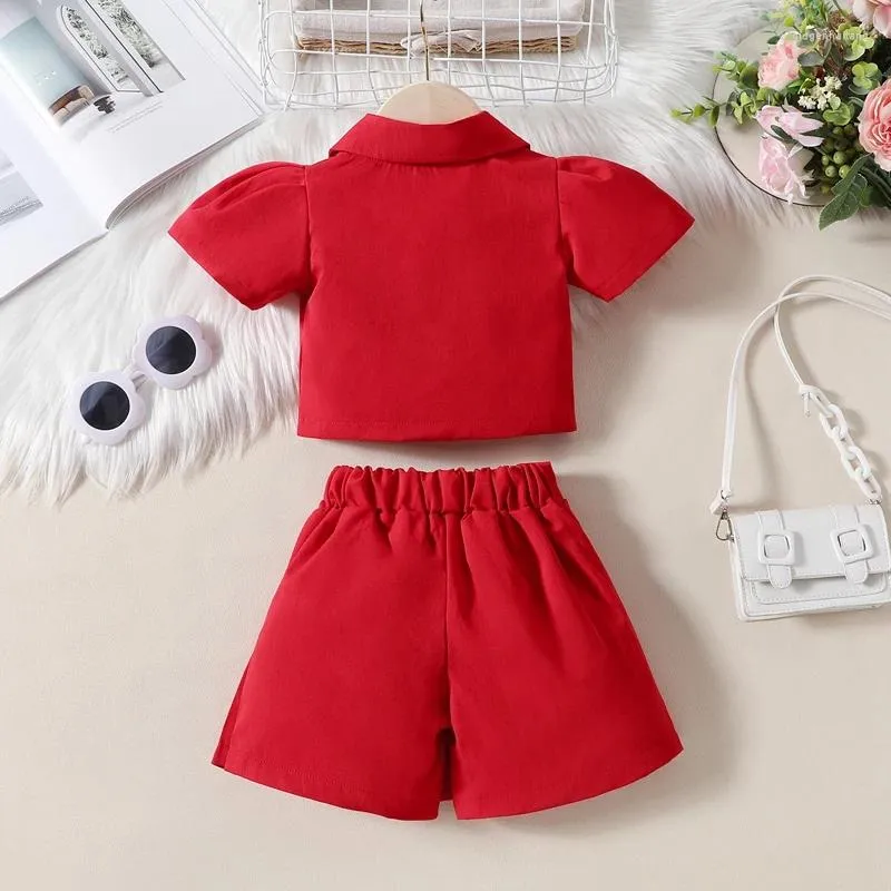 Kledingsets Babymeisjes Tweedelige outfits Solid Color Shirt Shirt en Shorts Rokset Set peuter Zomerkleding