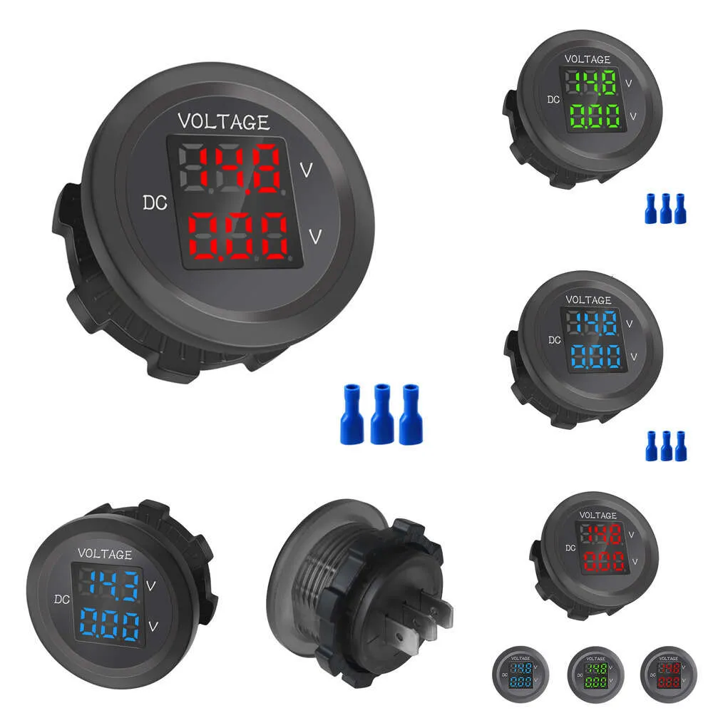 Neues Auto Dual Spannung Dreistellig Mini-Runde wasserdichtes LED-Panel Digital Tester Monitor Anzeigevoltmeter