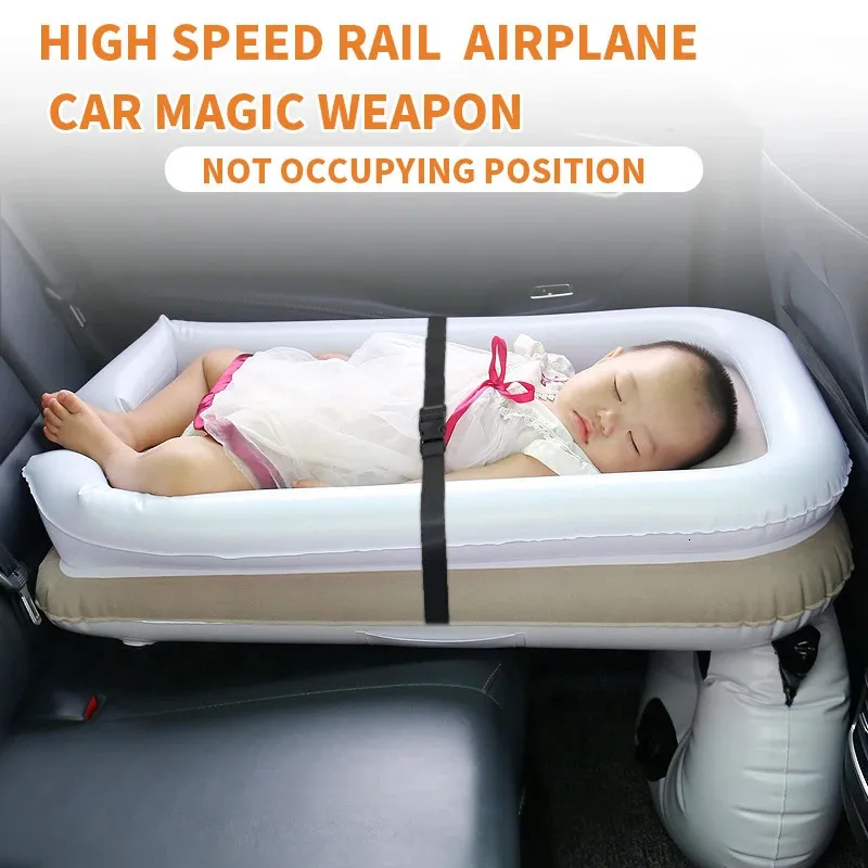 Uppblåsbar spjälsäng bil bakre vikbar spjälsäng Flocking PVC Childrens Madrass Car High Speed ​​Rail Aircraft With Baby Artifact 240407
