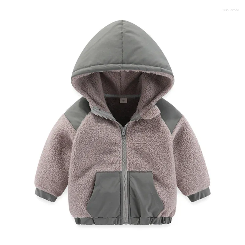 Jackor Jumping Meters 2-7T Winter Hood Baby Solid Zipper Boys Girls Coats Fahion Children's Outwear Fleece Kids Clothes