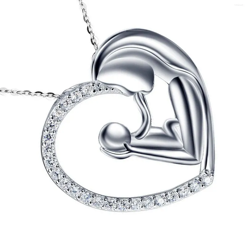 Pendant Necklaces Mother Baby Heart Necklace Sparkling Rhinestones For Birthday Day Gift
